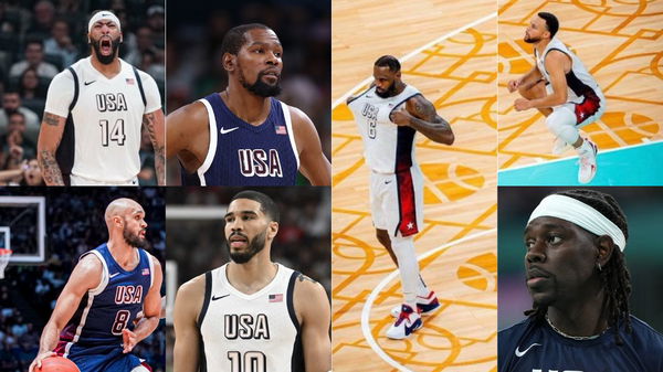 LeBron James, Stephen Curry, Kevin Durant, Anthony Davis, Jayson Tatum, Jrue Holiday, Derrick White