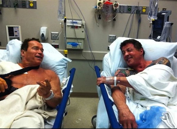 Arnold Schwarzenegger and Sylvester Stallone in Hospital