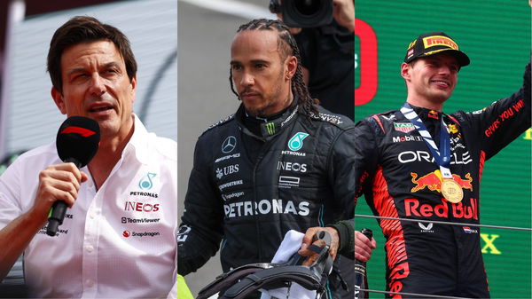 Toto Wolff, Lewis Hamilton and Max Verstappen