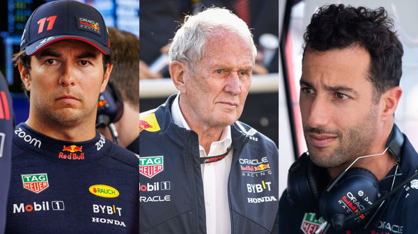 Sergio Perez (L), Helmut Marko (Center), &#038; Daniel Ricciardo (R)