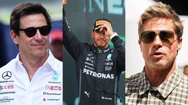 Toto Wolff, Lewis Hamilton and  Brad Pitt