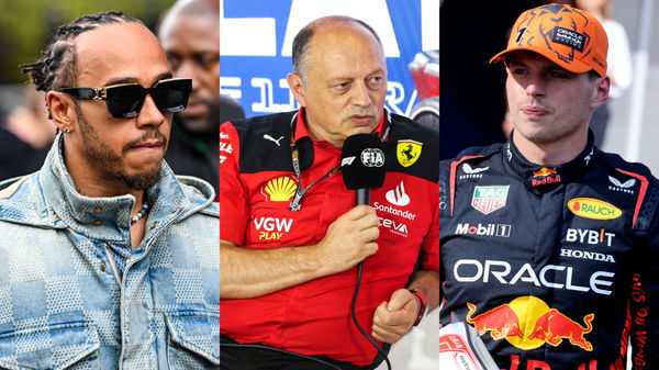 Lewis Hamilton, Frederic Vasseur and Max Verstappen