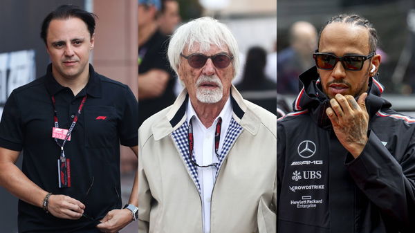 Felipe Massa and Bernie Ecclestone and Lewis Hamilton