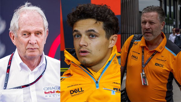 Helmut Marko, Lando Norris and Zak Brown