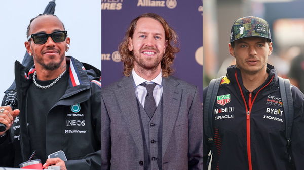 Lewis Hamilton (L), Sebastian Vettel (Center) and Max Verstappen (R)