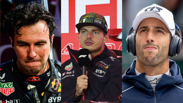 (L) Sergio Perez, (M) Max Verstappen and (R) Daniel Ricciardo