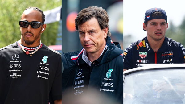 Lewis Hamilton, Toto Wolff and Max Verstappen