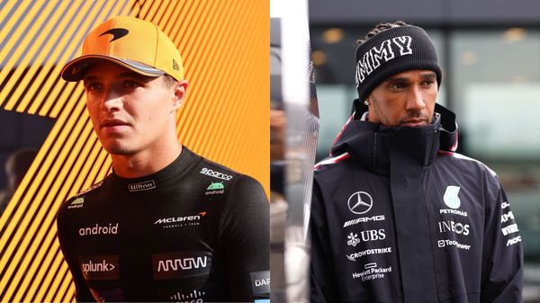 (L) Lando Norris and (R) Lewis Hamilton