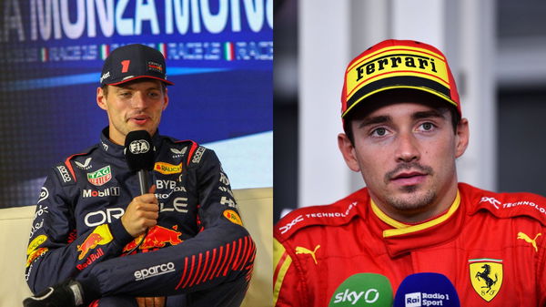 (L) Max Verstappen and (R) Charles Leclerc