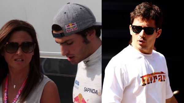 (L) Carlos Sainz with his mother and (R) Charles Leclerc