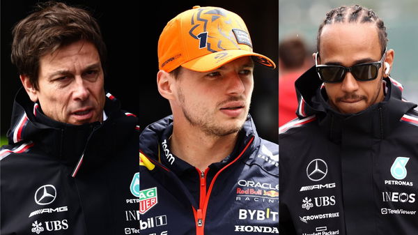 Toto Wolff, Max Verstappen and Lewis Hamilton