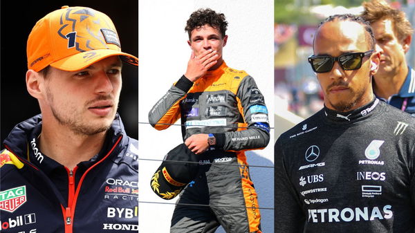 (L) Max Verstappen, (M) Lando Norris and (R) Lewis Hamilton