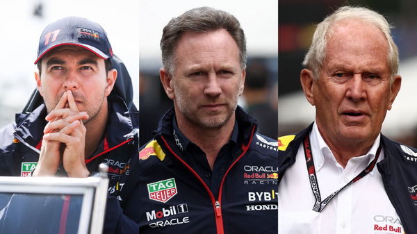 Sergio Perez, Christian Horner and Helmut Marko