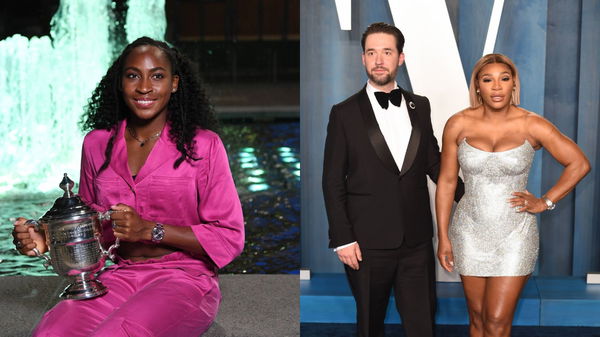 (L) Coco Gauff, (M) Alexis Ohanian with (R) Serena Williams