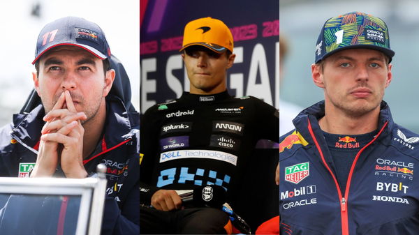 (L) Sergio Perez, (M) Lando Norris and (R) Max Verstappen