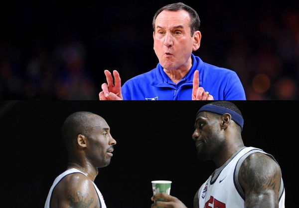 Collage: Mike Krzyzewski, LeBron James, Kobe Bryant