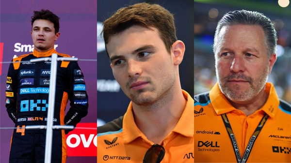 (L) Lando Norris, (M) Pato O&#8217;Ward and (R) Zak Brown