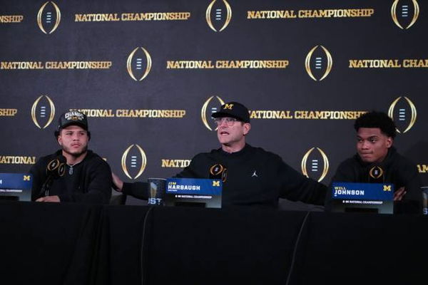 Jim Harbaugh, Will Johnson and Blake Corum