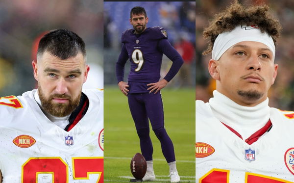 Travis Kelce, Patrick  Mahomes and Justin Tucker