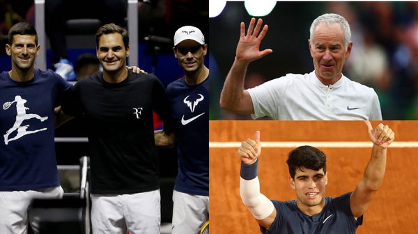 Carlos Alcaraz, Rafael Nadal, Novak Djokovic, Roger Federer and John McEnroe