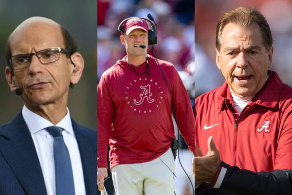 Kalen DeBoer, Nick Saban and Paul Finebaum