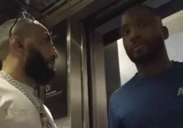 Belal Muhammad and Leon Edwards face-off in an elevator