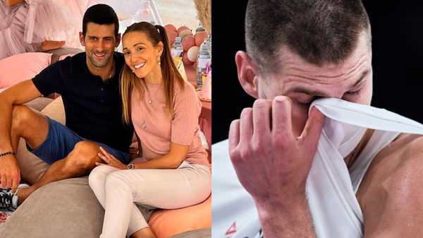 Novak Djokovic with wife Jelena and NBA player Nikola Jokic