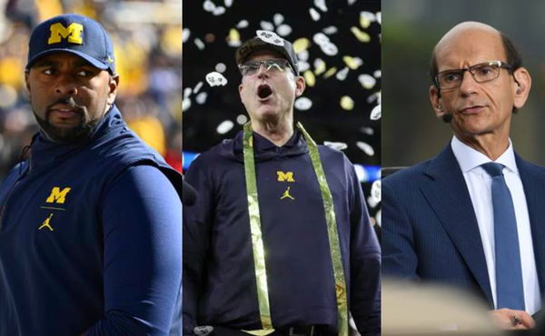 Paul Finebaum, Jim Harbaugh and Sherrone Moore