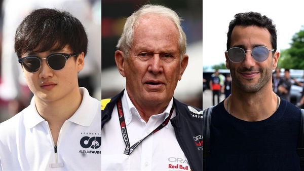 Yuki Tsunoda, Helmut Marko, and Daniel Ricciardo