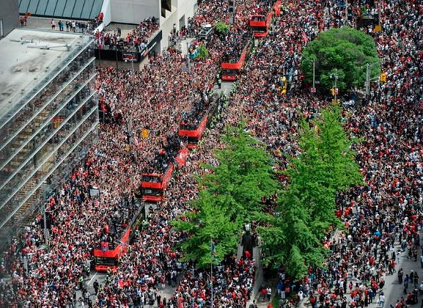 Even in a championship celebration the Raptors stand out for their