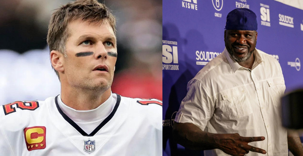 Tom Brady (L) and Shaquille O&#8217;Neal (R) Collage