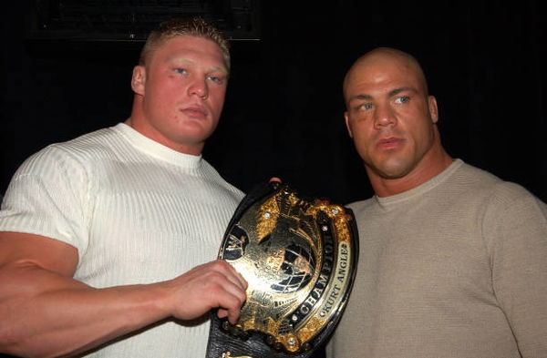 Brock Lesnar and Kurt Angle (Photo by Theo Wargo/WireImage)