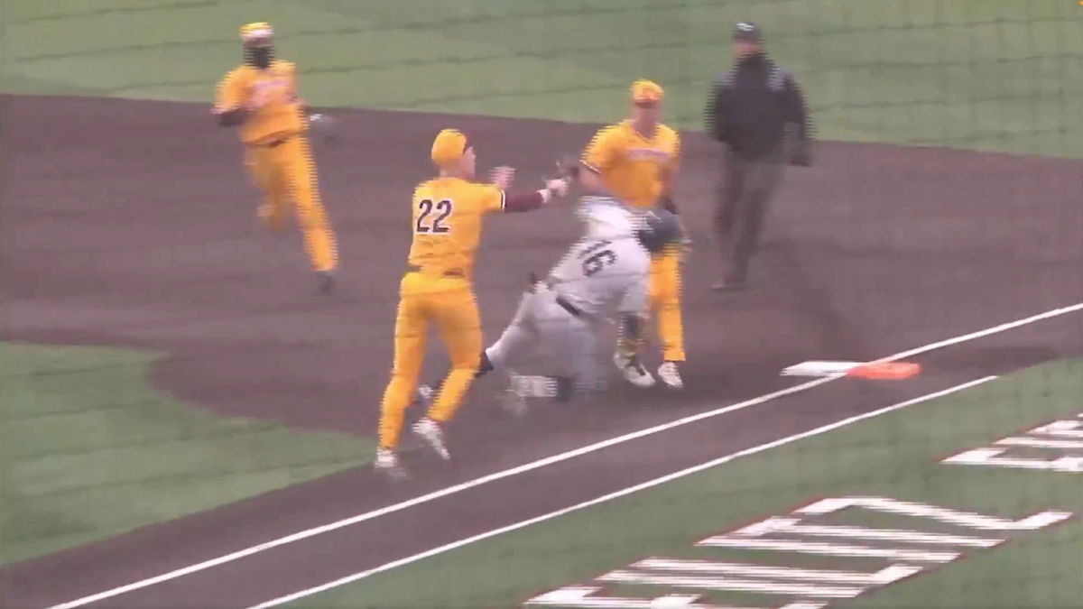 Ugly Brawl Breaks Out After Baseball Pitcher Knocks Down Runner During CMU vs Toledo Game