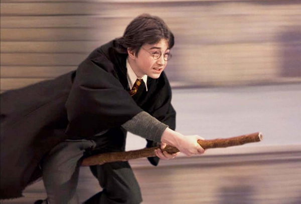 harry potter flying on broomstick