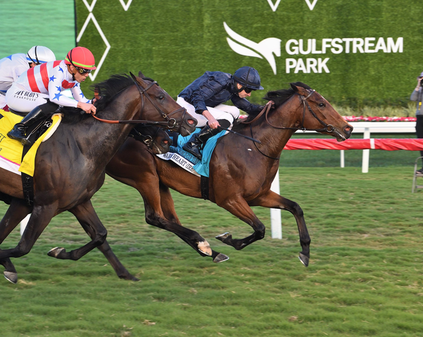 Ryan Moore riding Warm Heart to victory at G1 Pegasus World Cup Turf