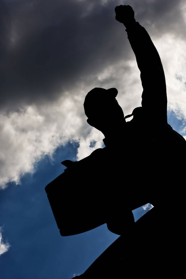 Daytona Beach, FL &#8211; FEB 18, 2010: Silhouette of the Dale Earnhardt Sr statue outside of Daytona Inte