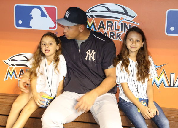 June 15, 2015 &#8211; Miami, FL, USA &#8211; Alex Rodriguez of the New York Yankees sits in the dugout with daug