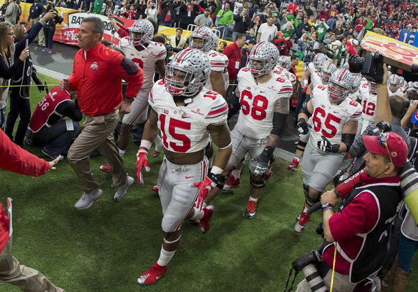 1 January 2016 Ohio State Buckeyes head coach Urban Meyer and Ohio State Buckeyes running back Ezek