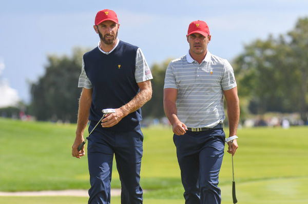 Saturday September 30, 2017: Dustin Johnson and Brooks Koepka of the United States walk to the 4th h