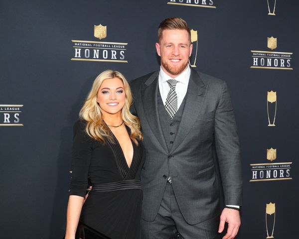 MINNEAPOLIS MN FEBRUARY 03 JJ Watt and girlfriend Kealia Ohai pose for Photographs on the Red Ca