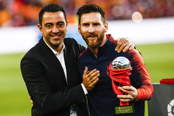 May 20, 2018 &#8211; Barcelona, Catalonia, Spain &#8211; Xavi Hernandez and 10 Leo Messi from Argentina of FC Barcelona Barca durin