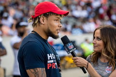 July 19, 2018: NFL American Football Herren USA player Tyrann Mathieu speaks with sideline reporter