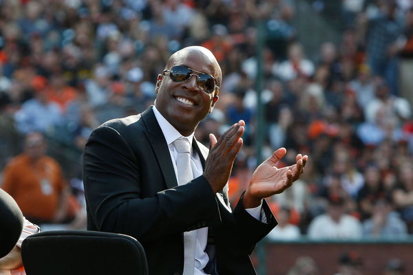 Former San Francisco Giants player Barry Bonds looks on during a ceremony to retire his 25 jersey at