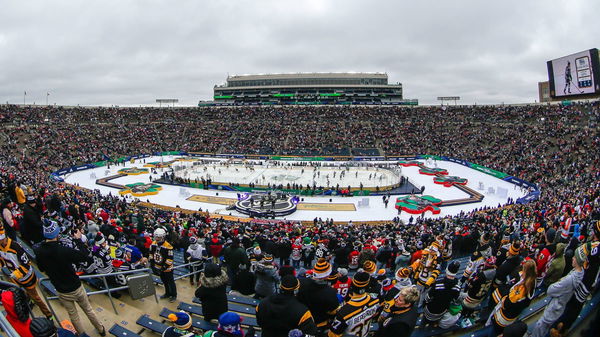 SOUTH BEND IN JANUARY 1 Stadium and ice rink prior to the Boston Bruins and Chicago Blackhawks W