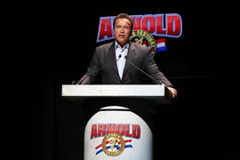 COLUMBUS OH MARCH 03 Arnold Schwarzenegger addresses the audience prior to the Arnold Classic as
