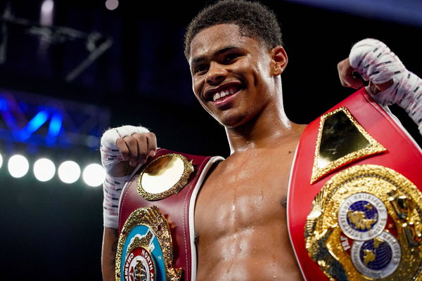 Sport Bilder des Tages July 14, 2019 &#8211; Newark, New Jersey, USA &#8211; SHAKUR STEVENSON celebrates after d