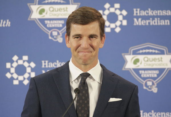 New York Giants Eli Manning speaks at a press conference, PK, Pressekonferenz announcing his retirement from playing qu