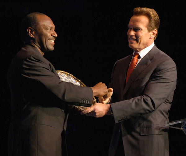 Mar 03 2006 Columbus Ohio USA California Governor Arnold Schwarzenegger congratulates his lo