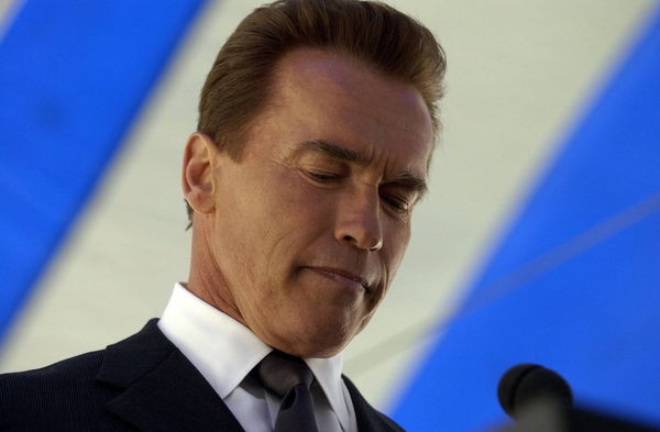 Governor Arnold Schwarzenegger pauses during his speech at a Holocaust Remembrance Day ceremony at t