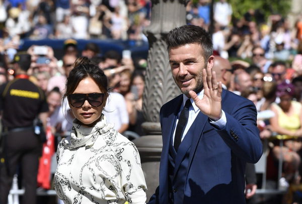 David and Victoria Beckham during the wedding of Sergio Ramos and Pilar Rubio in Seville on Saturda